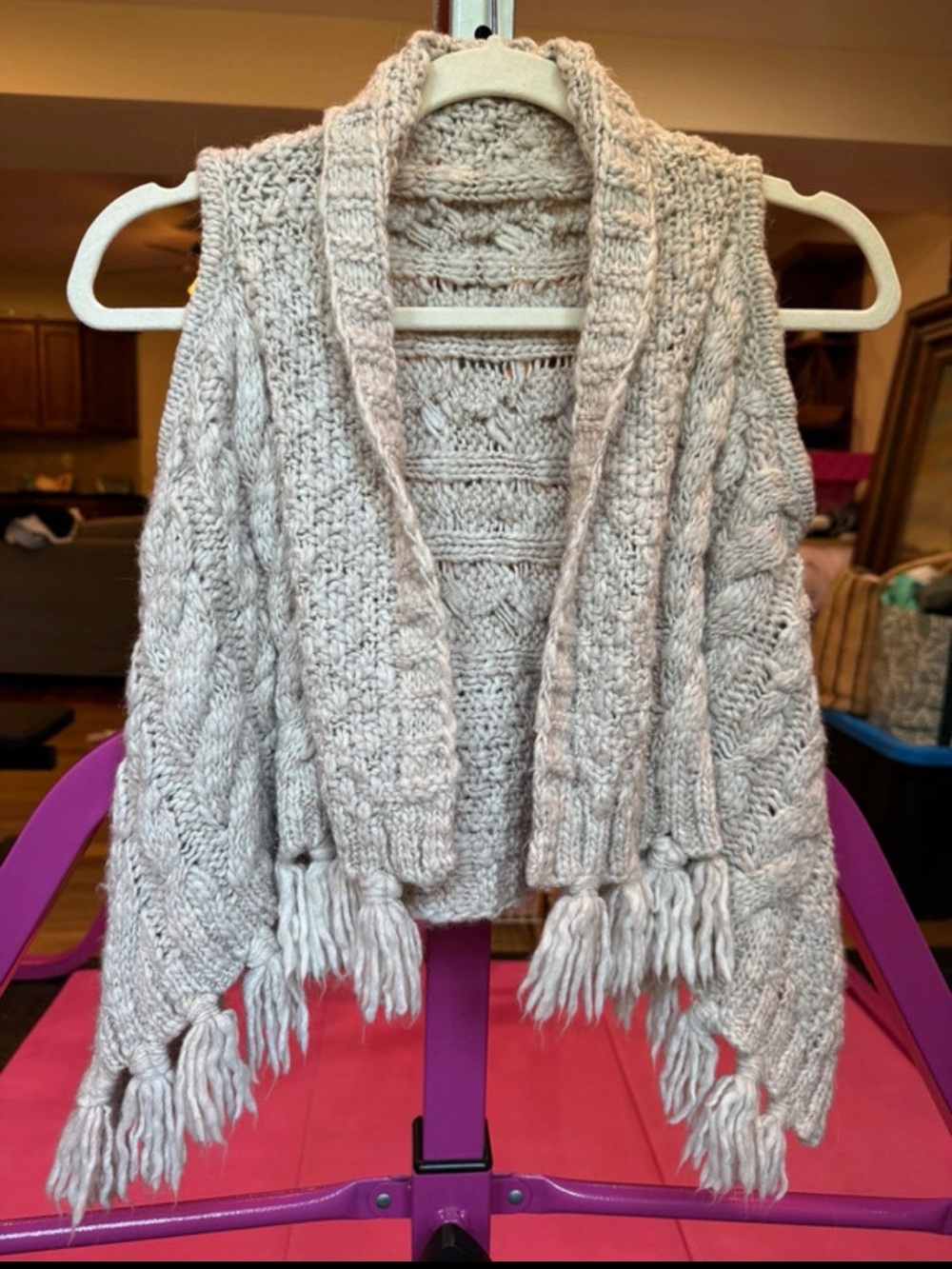 Mayoral girls boho fringe chunky knit open front vest sz 9